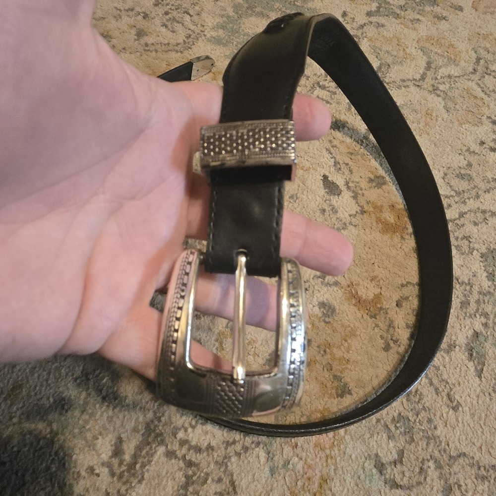 Brighton Men's Vintage Onyx Leather Belt 74803 Size 42 Silver Tone Buckle Black - Picture 5 of 8